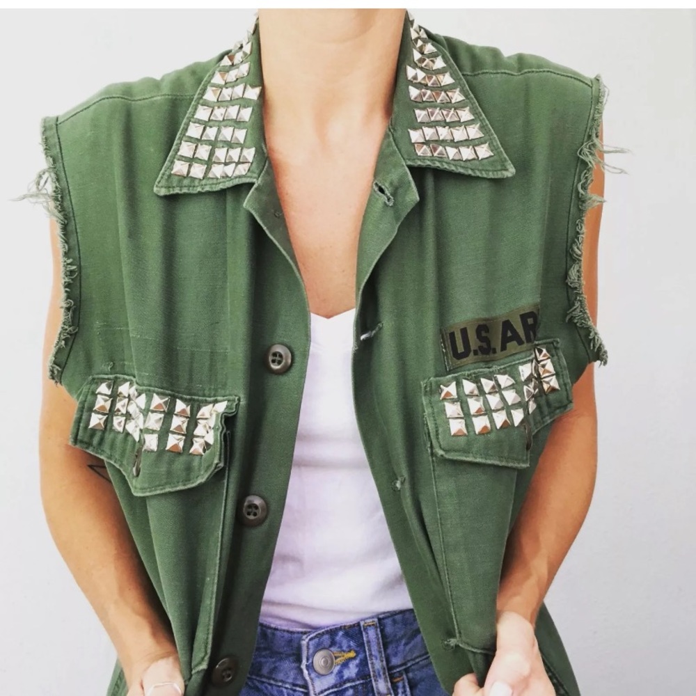 Studded Green Military Vest